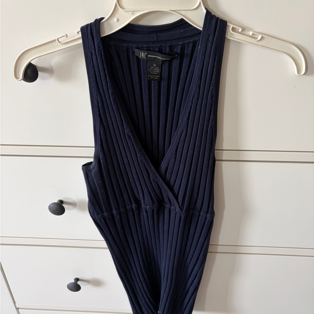 INC International Concepts Dark Blue Ribbed Top